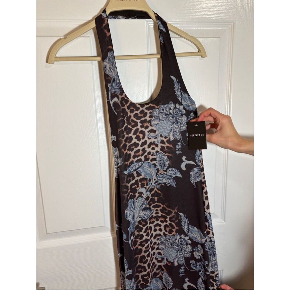 NWT Forever 21 Women’s S Brown Leopard Floral Mesh Maxi Dress Y2K Bodycon